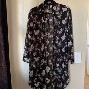 Black Floral Sheer Button-Up